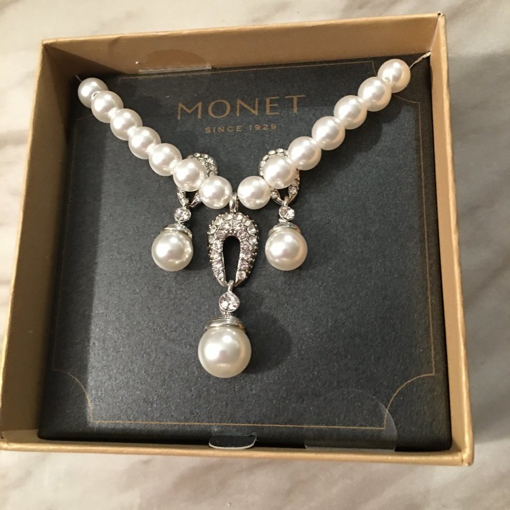 Monet Faux Pearl Necklace and Earrings Set - New In Box Last One